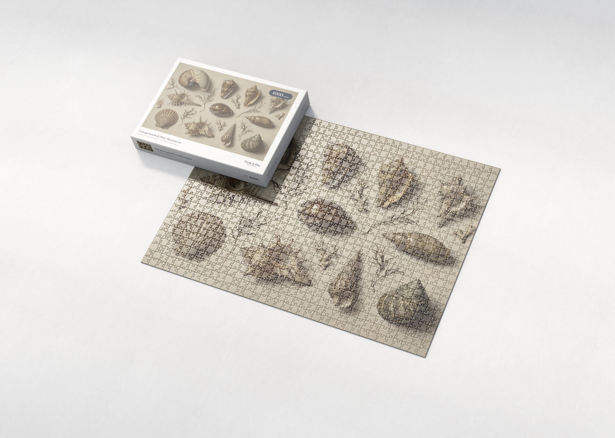 Vintage Seashell Plate Illustration jigsaw puzzle - box and puzzle
