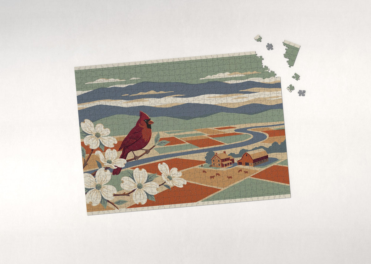 Virginia State Bird and Flower: Northern Cardinal and Dogwood jigsaw puzzle - puzzle with loose pieces