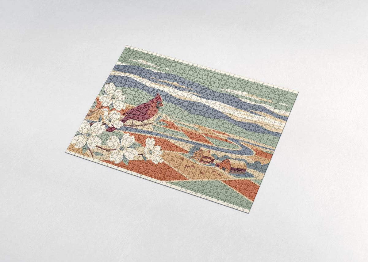 Virginia State Bird and Flower: Northern Cardinal and Dogwood jigsaw puzzle - assembled puzzle