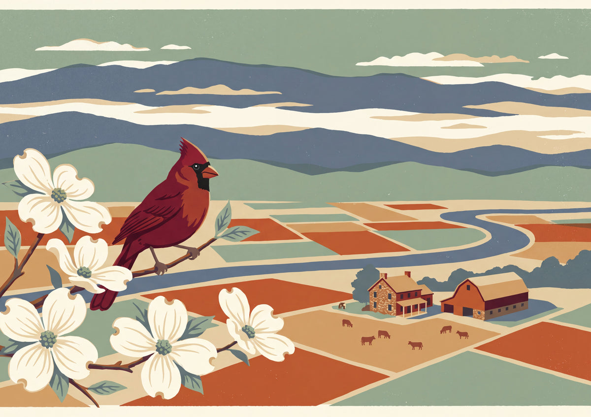 Virginia State Bird and Flower: Northern Cardinal and Dogwood jigsaw puzzle