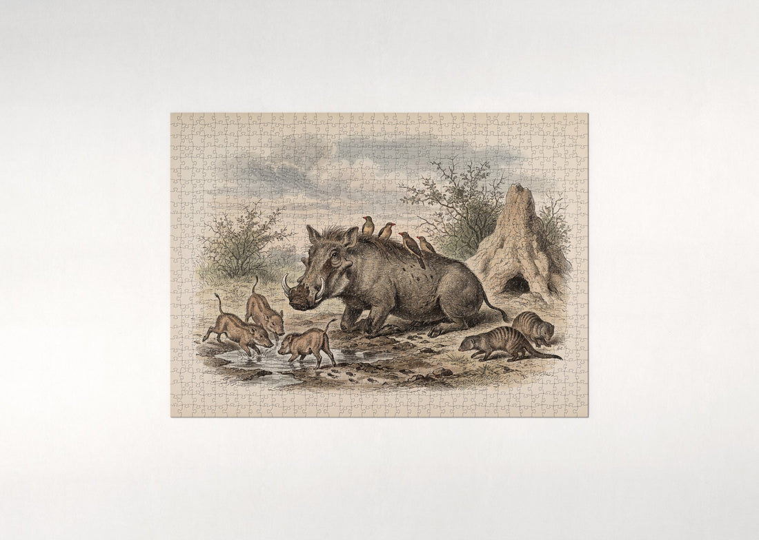 Warthog Family at the Mud Pool jigsaw puzzle - gift box