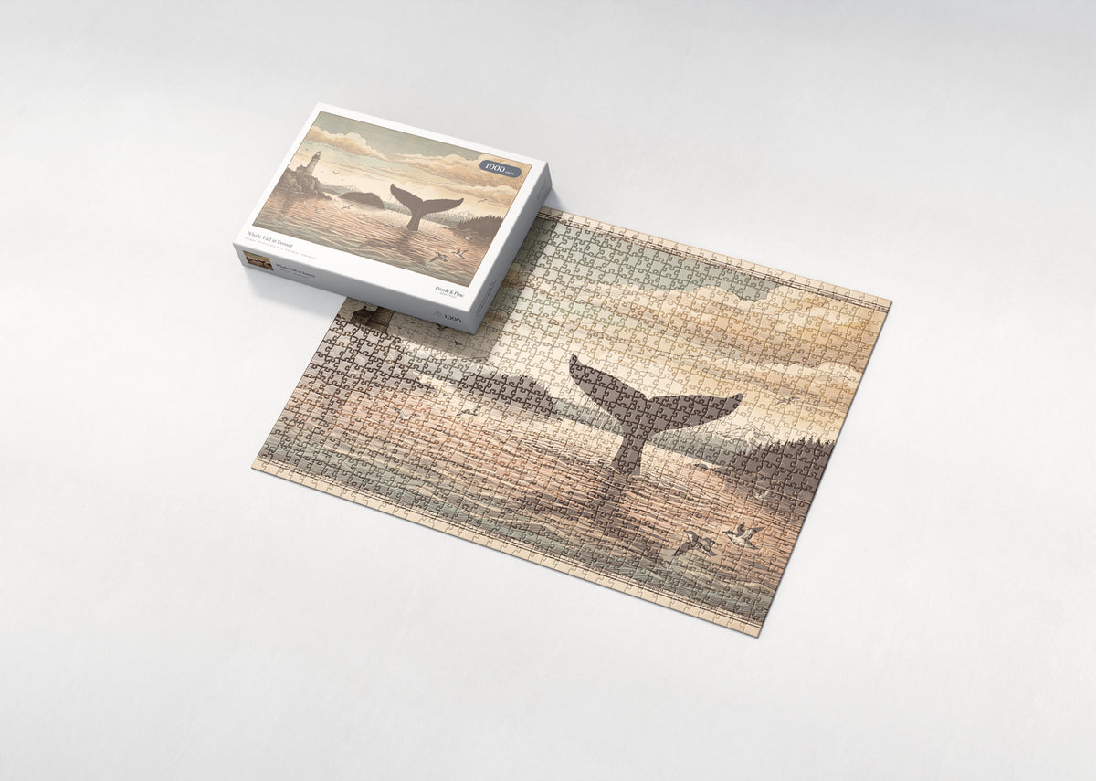 Whale Tail at Sunset jigsaw puzzle - box and puzzle