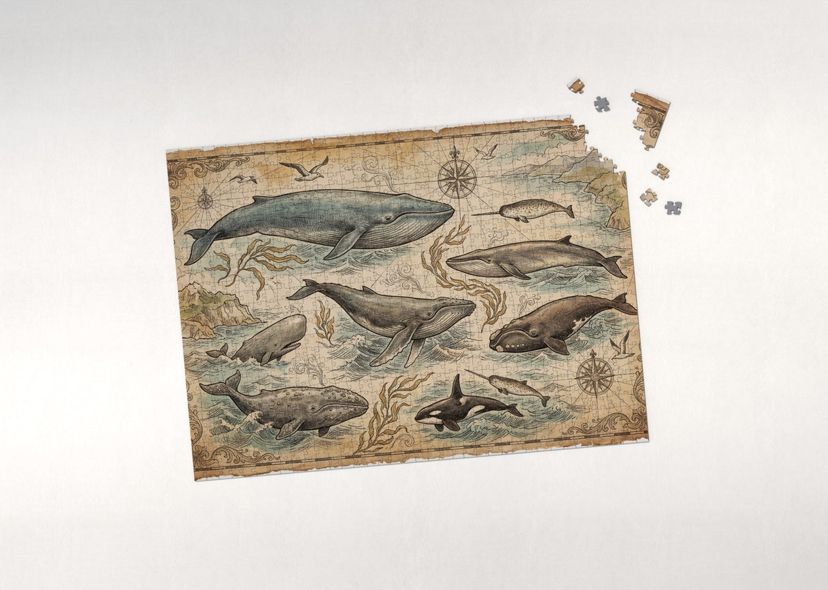 Whales of the World Collage jigsaw puzzle - puzzle with loose pieces