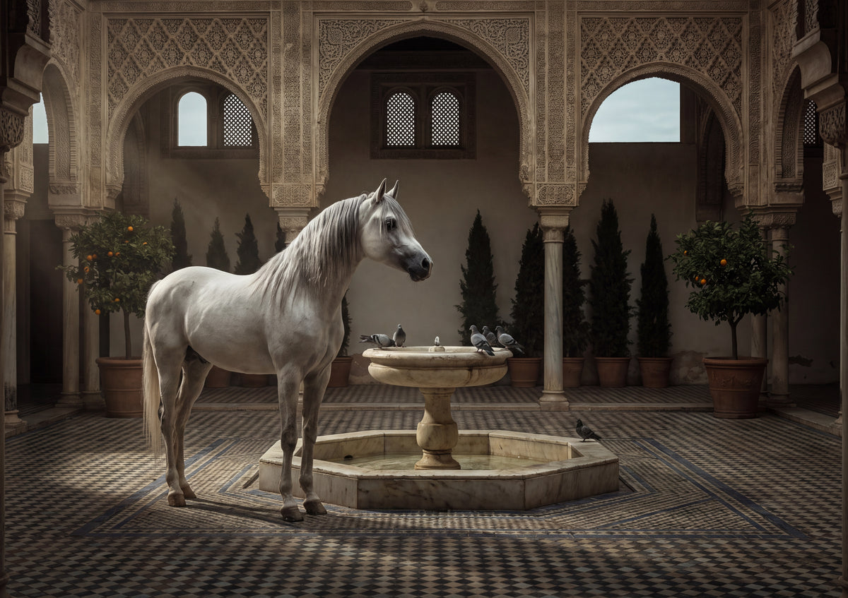 White Arabian in the Palace Courtyard jigsaw puzzle