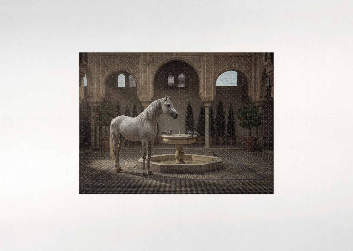 White Arabian in the Palace Courtyard jigsaw puzzle - flat puzzle