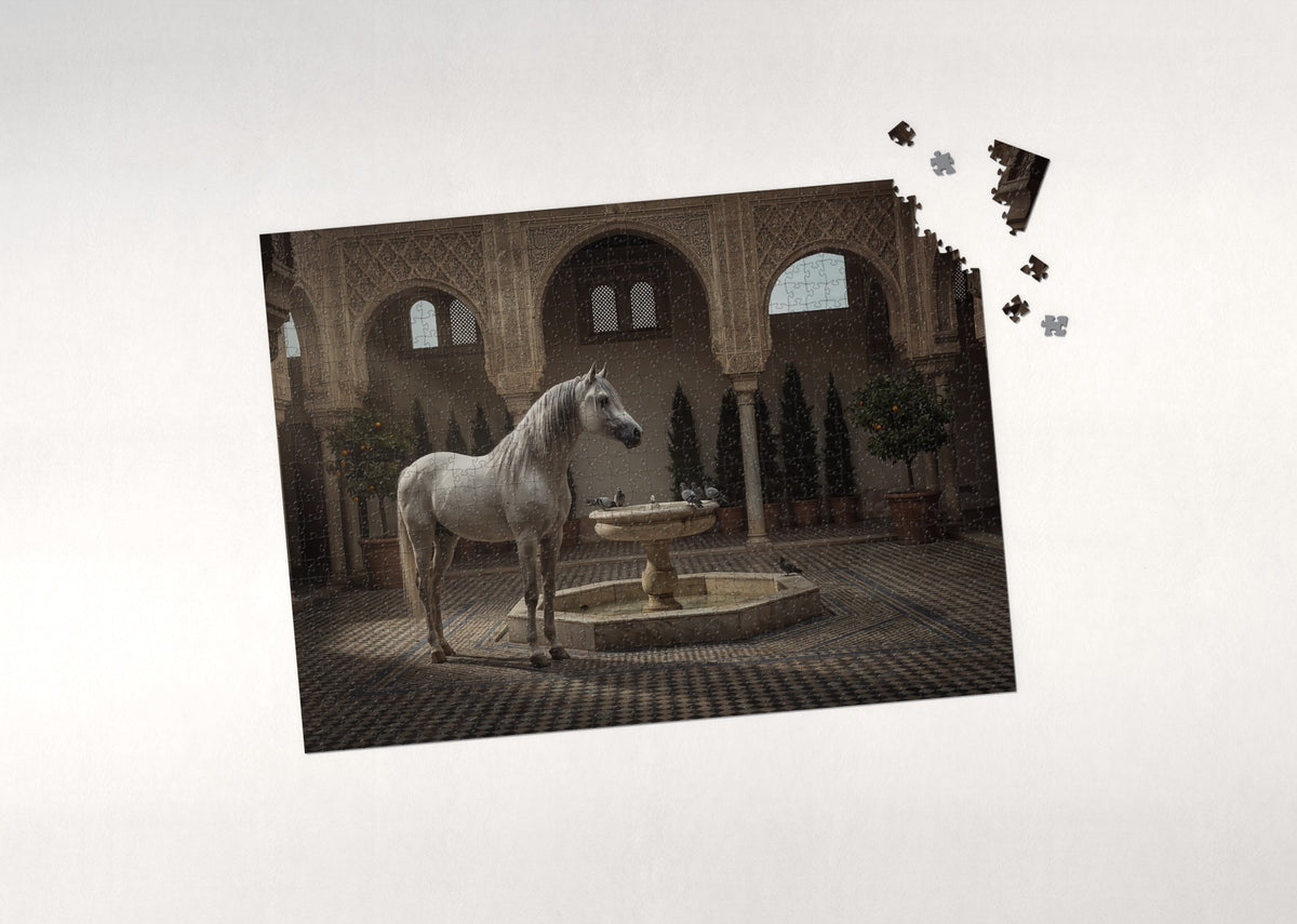 White Arabian in the Palace Courtyard jigsaw puzzle - puzzle with loose pieces