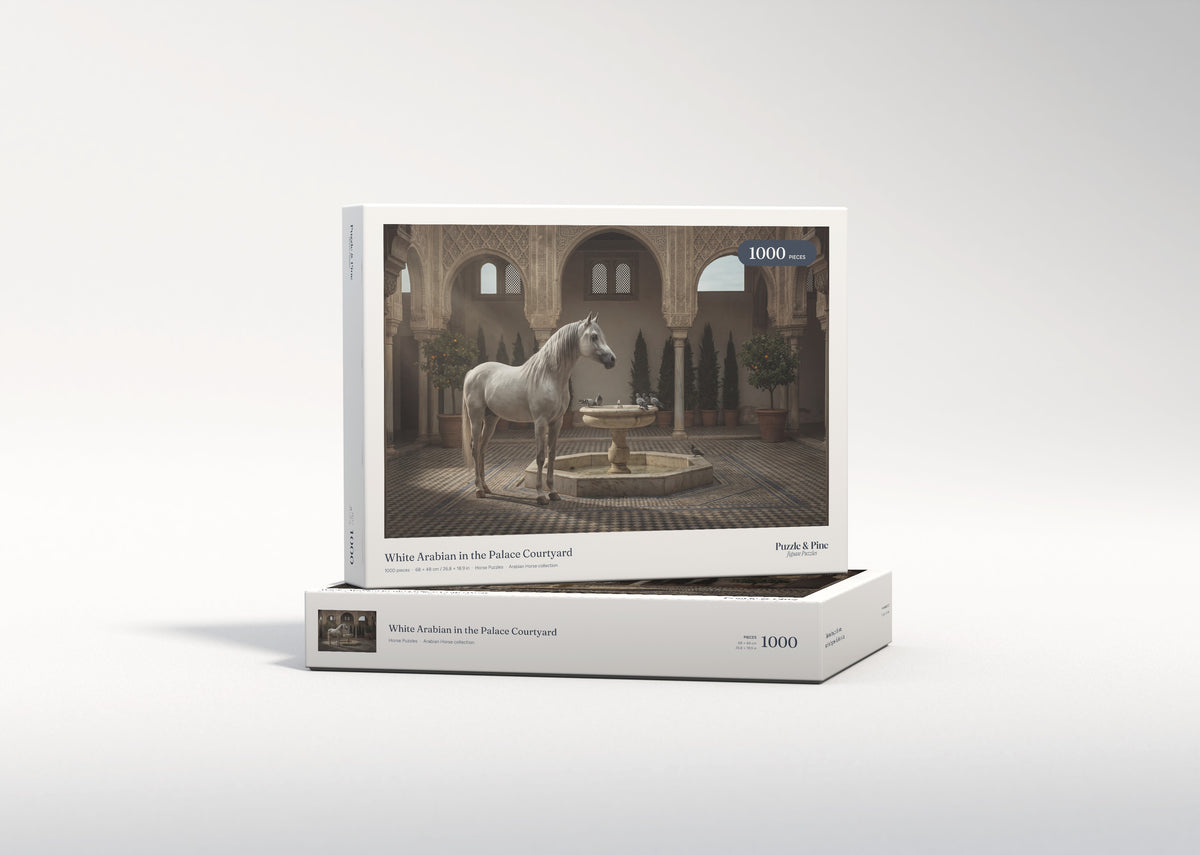 White Arabian in the Palace Courtyard jigsaw puzzle - gift box