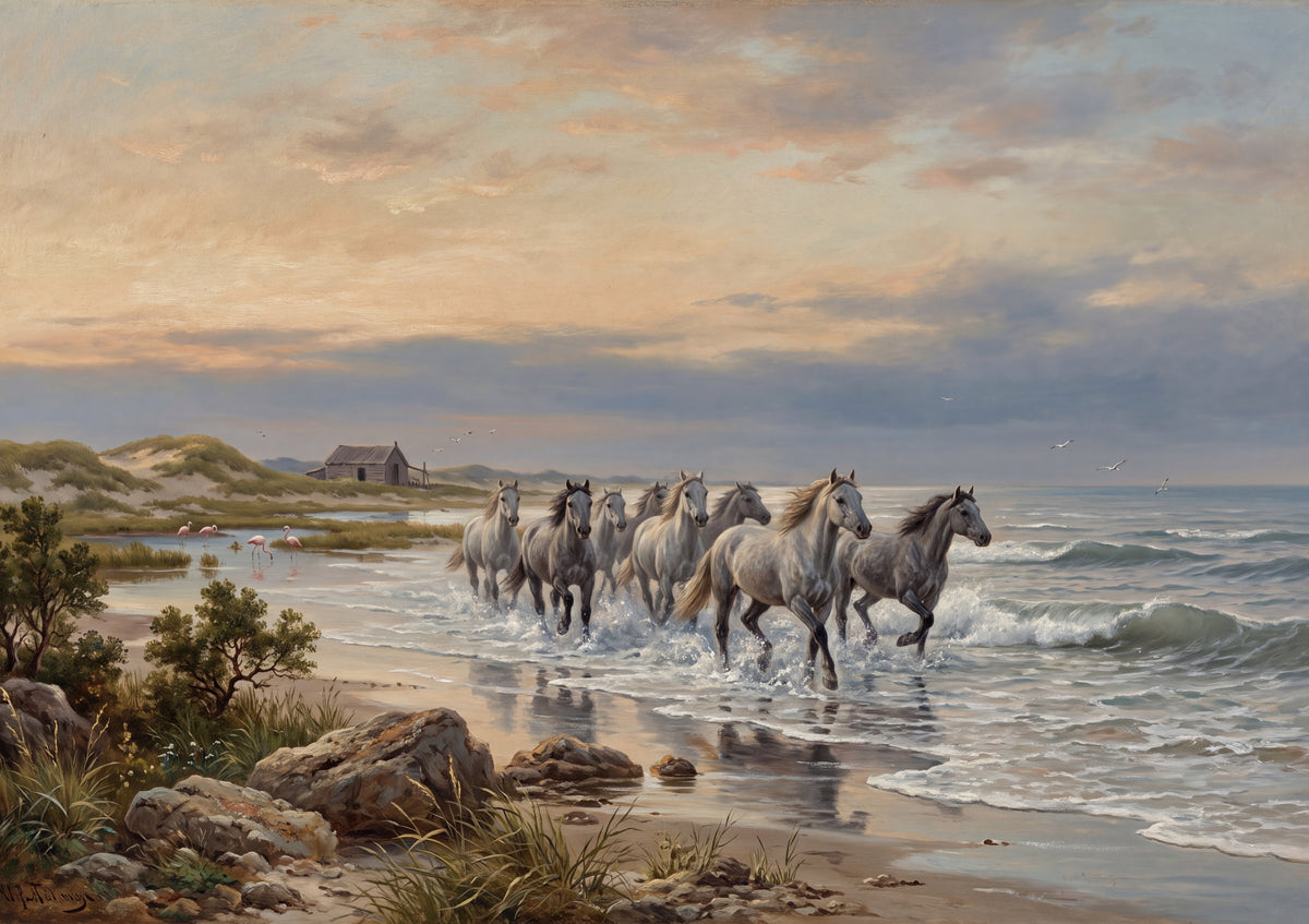 White Horses Running Through the Surf jigsaw puzzle