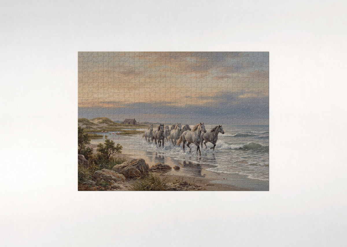 White Horses Running Through the Surf jigsaw puzzle - flat puzzle