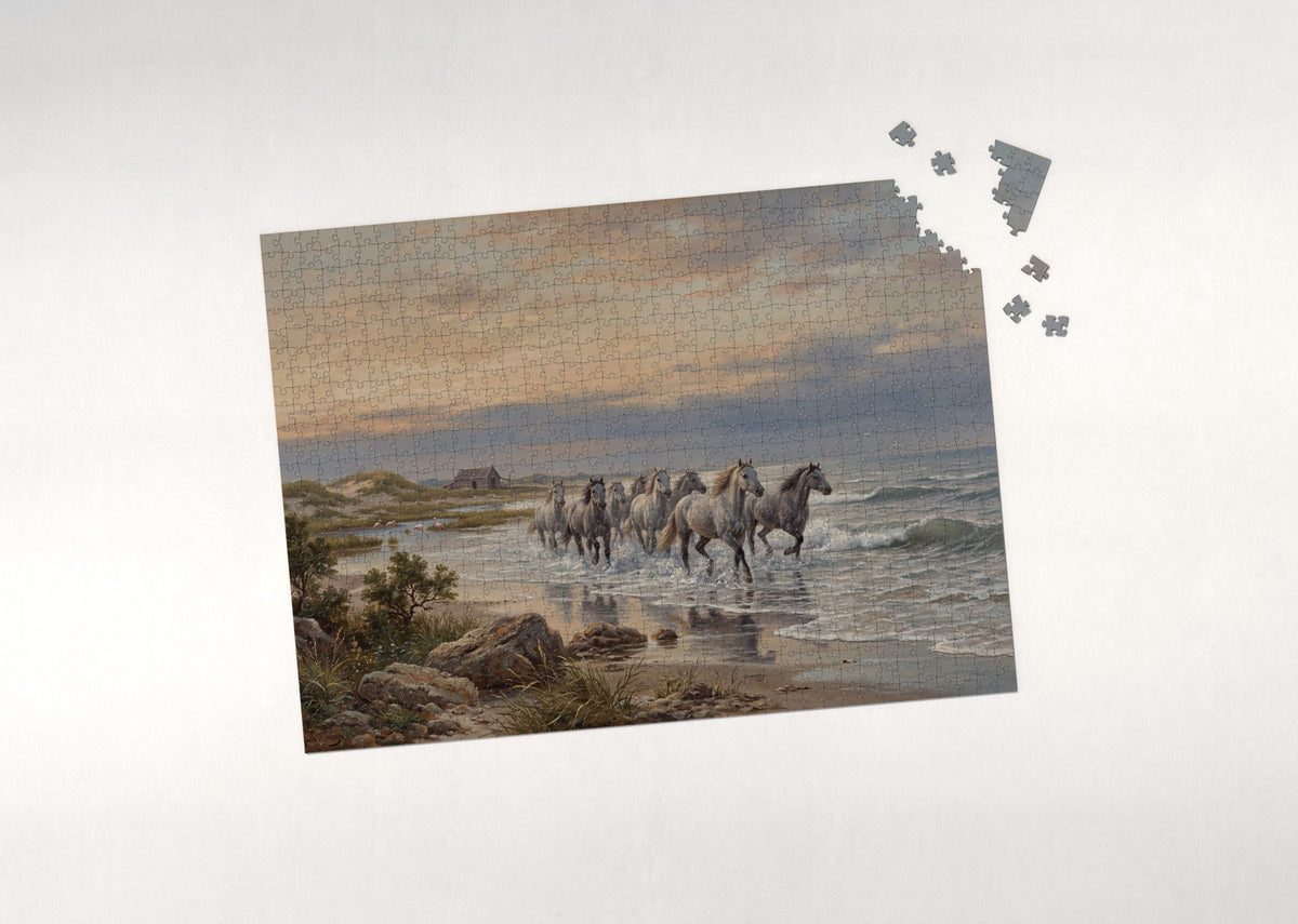 White Horses Running Through the Surf jigsaw puzzle - puzzle with loose pieces