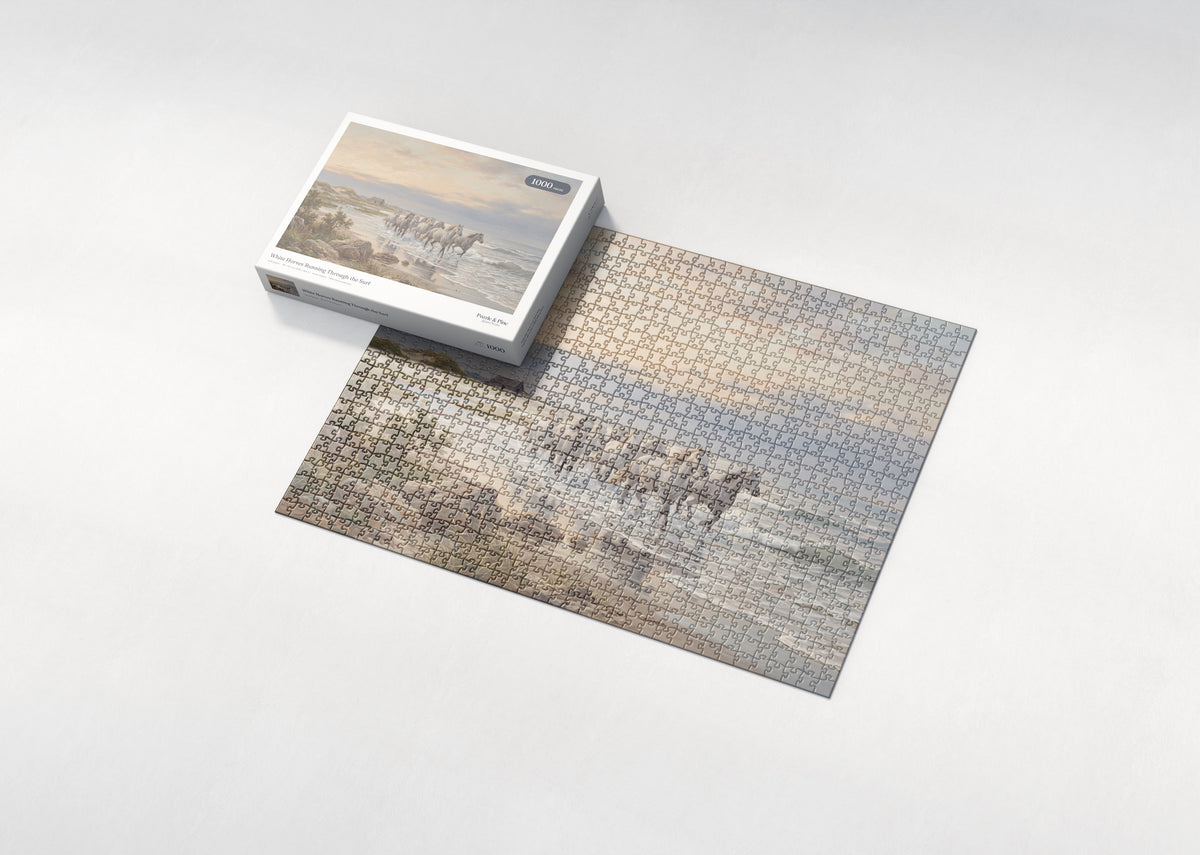White Horses Running Through the Surf jigsaw puzzle - box and puzzle