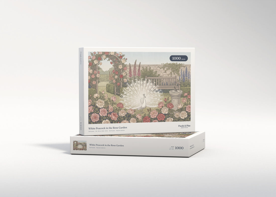 White Peacock in the Rose Garden jigsaw puzzle - gift box
