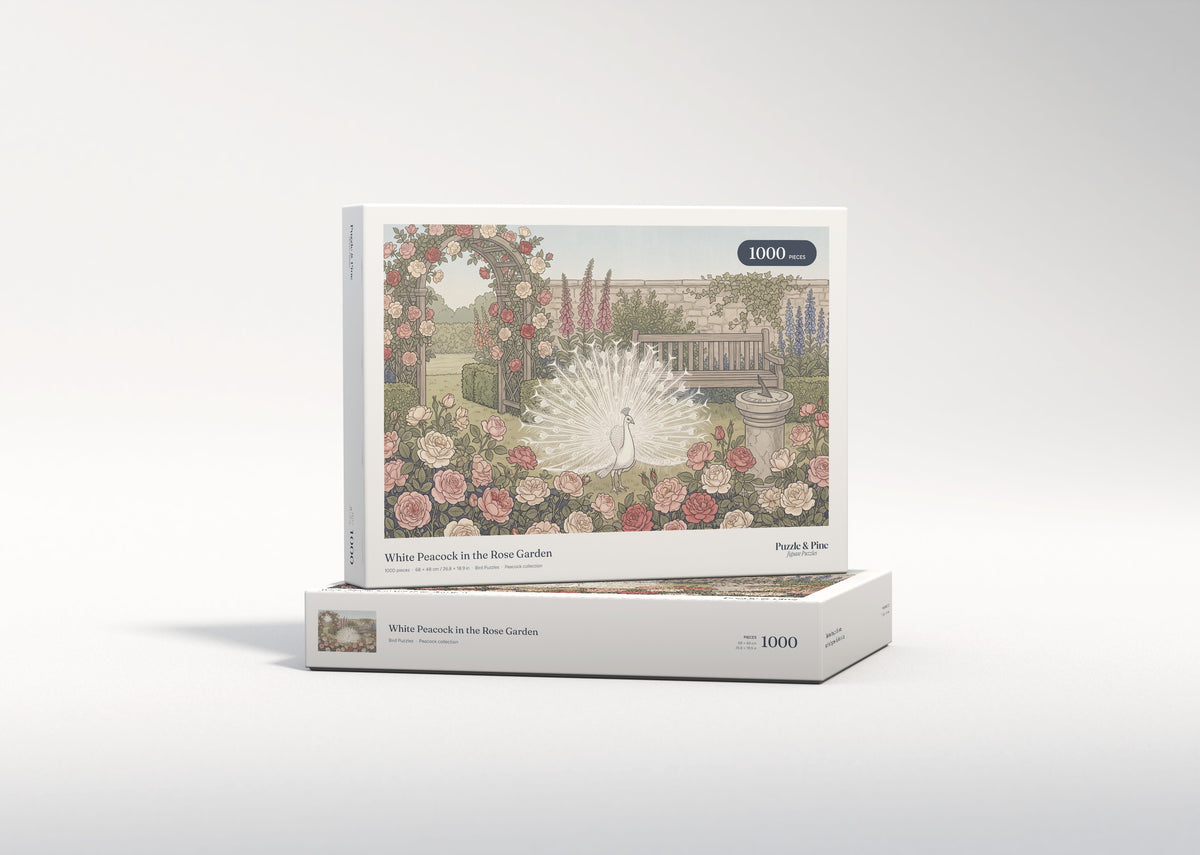 White Peacock in the Rose Garden jigsaw puzzle - gift box