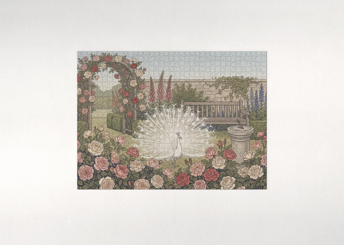 White Peacock in the Rose Garden jigsaw puzzle - gift box