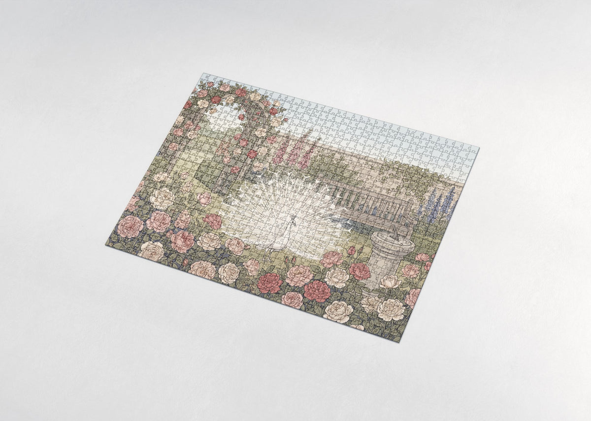 White Peacock in the Rose Garden jigsaw puzzle - assembled puzzle