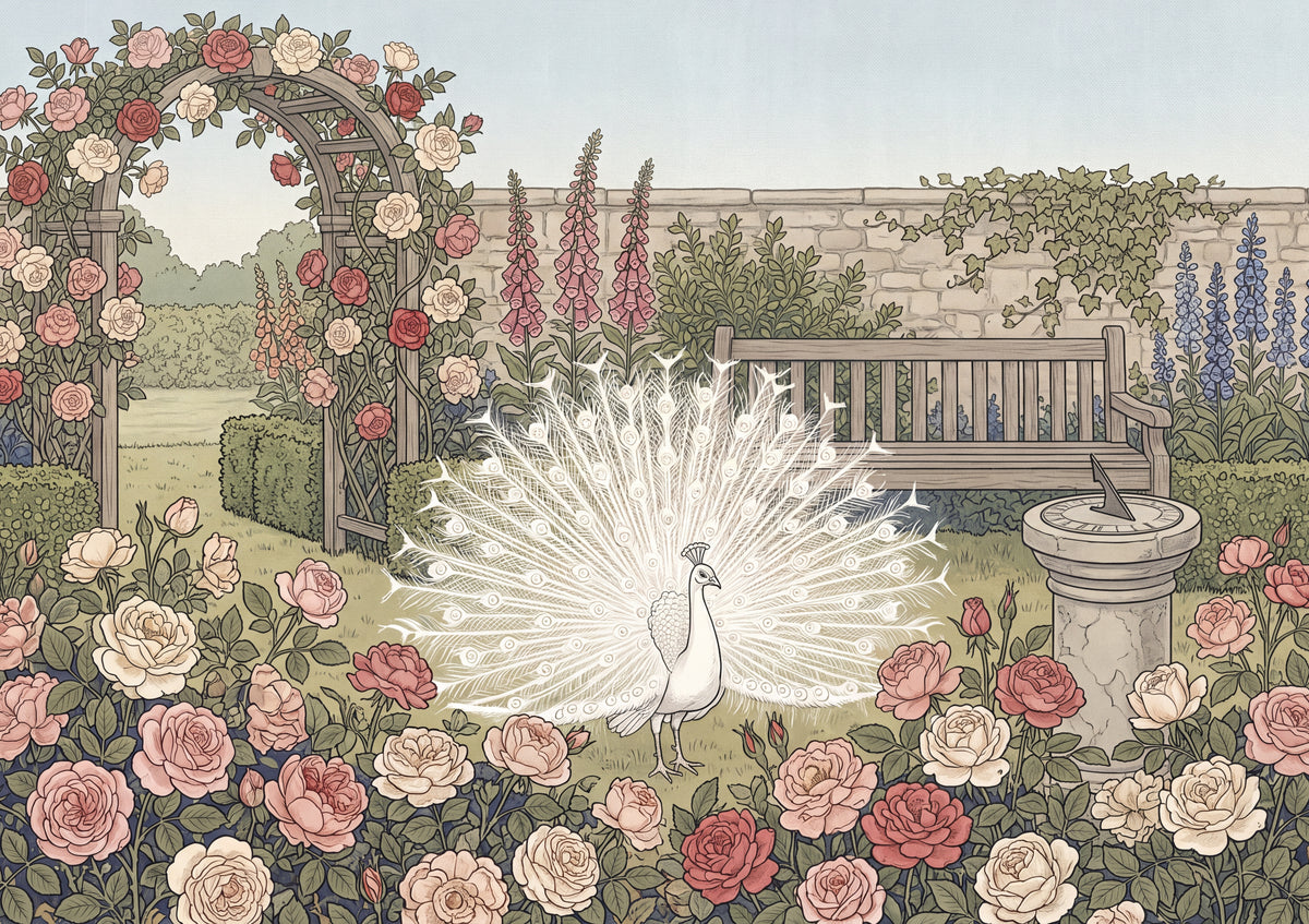 White Peacock in the Rose Garden jigsaw puzzle