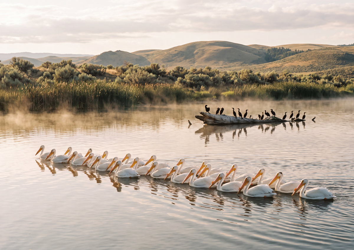 White Pelicans on the Morning Lake jigsaw puzzle