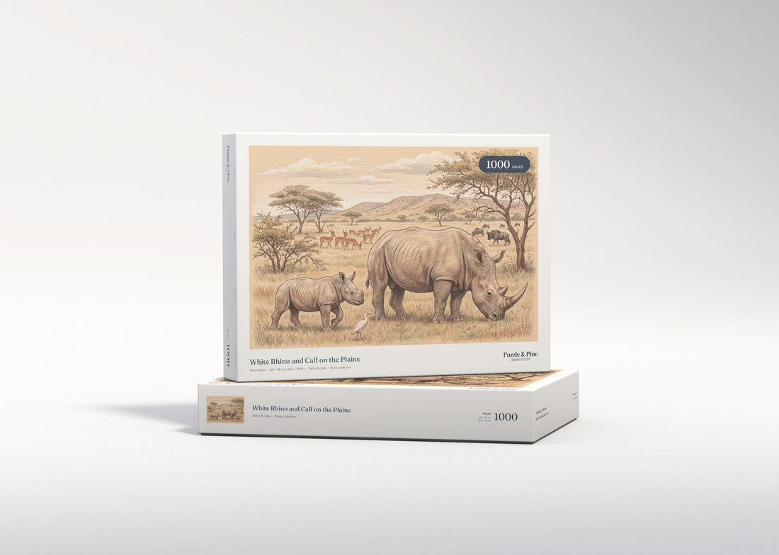 White Rhino and Calf on the Plains jigsaw puzzle - gift box