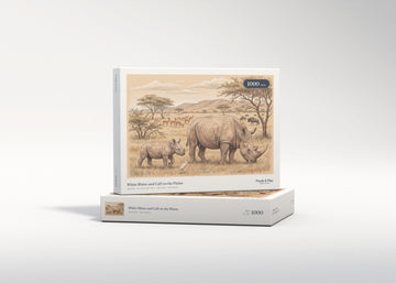 White Rhino and Calf on the Plains jigsaw puzzle - gift box