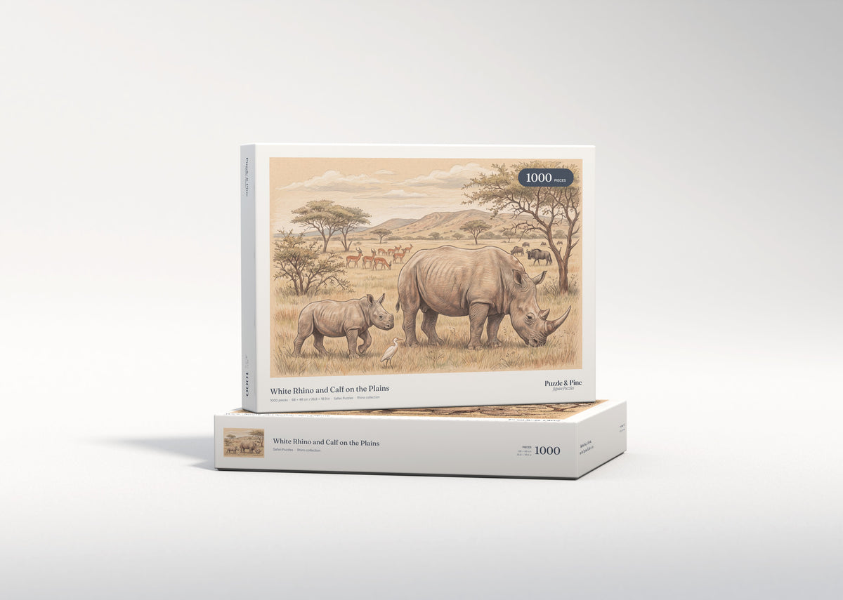 White Rhino and Calf on the Plains jigsaw puzzle - gift box