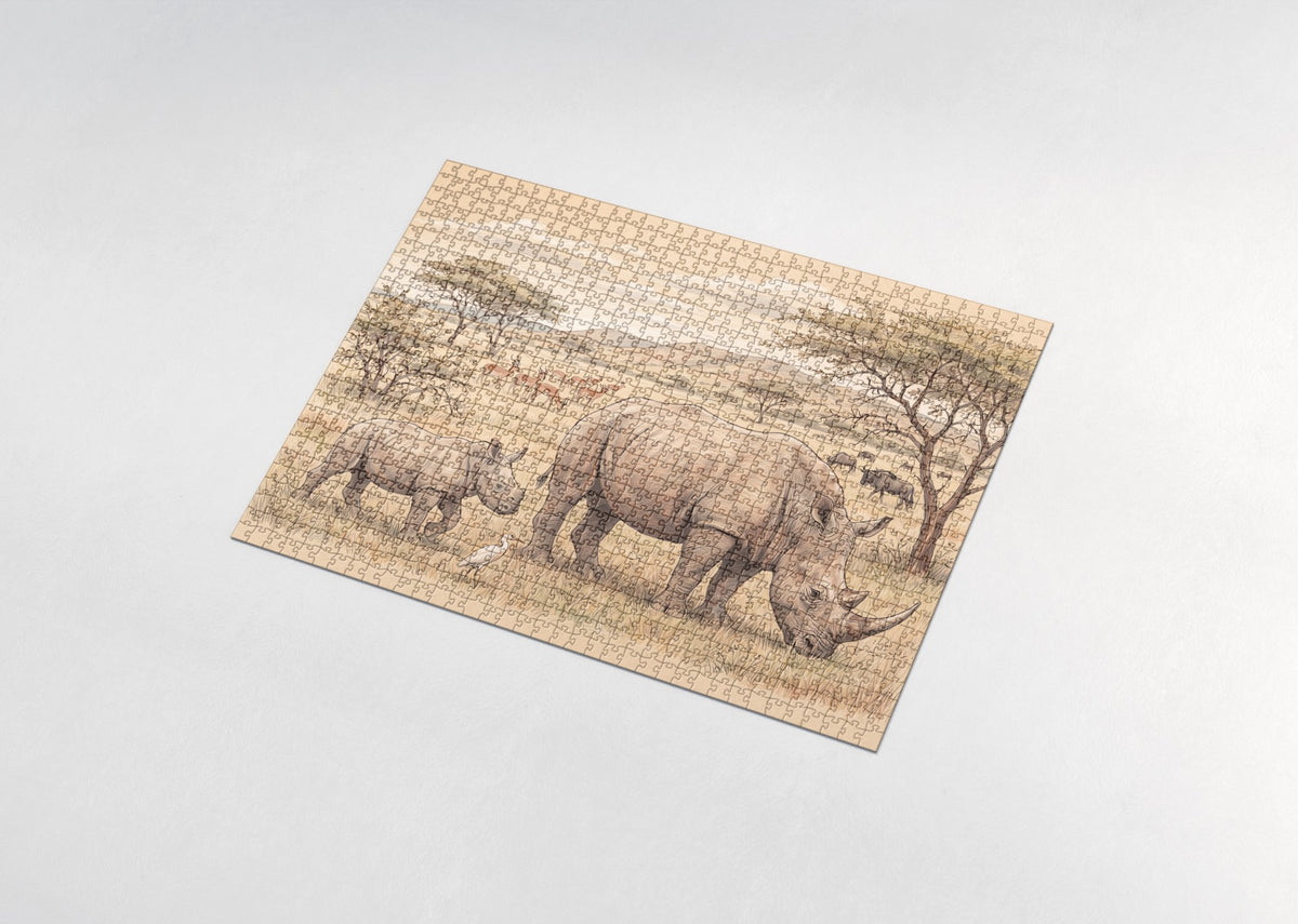 White Rhino and Calf on the Plains jigsaw puzzle - assembled puzzle