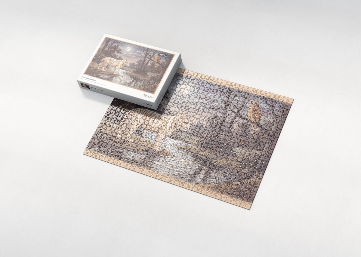 White Tiger at Night jigsaw puzzle - box and puzzle
