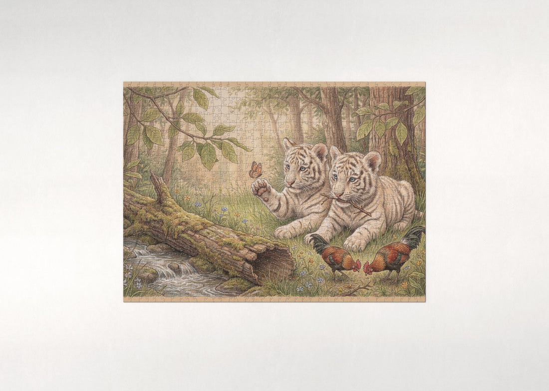 White Tiger Cubs jigsaw puzzle - gift box