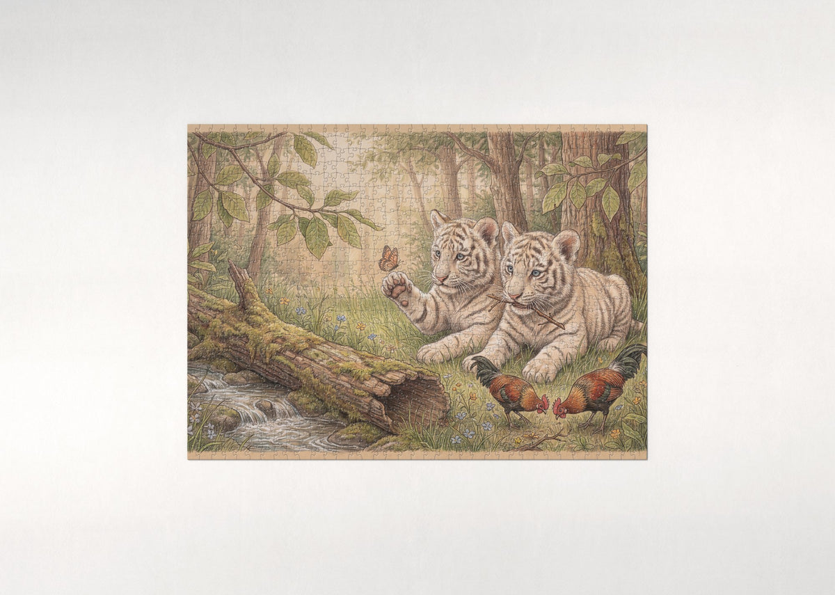 White Tiger Cubs jigsaw puzzle - flat puzzle