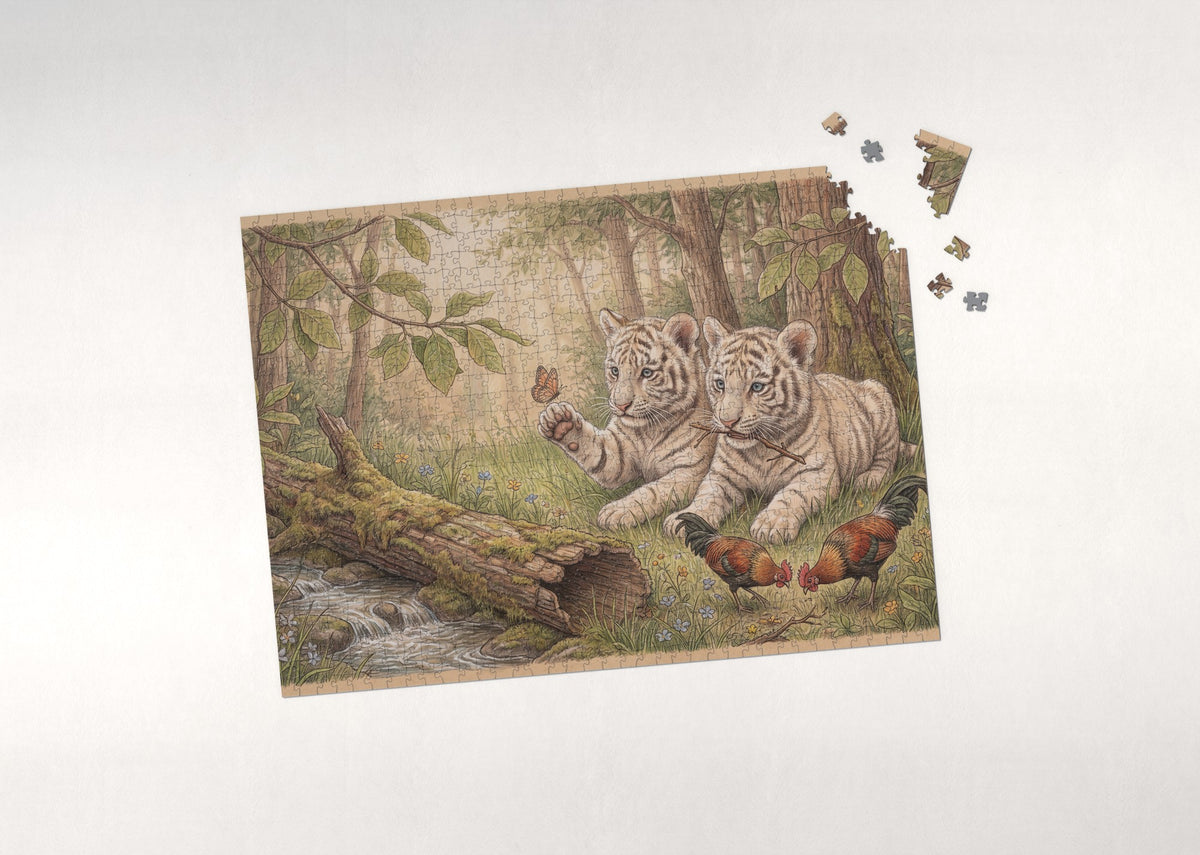 White Tiger Cubs jigsaw puzzle - puzzle with loose pieces