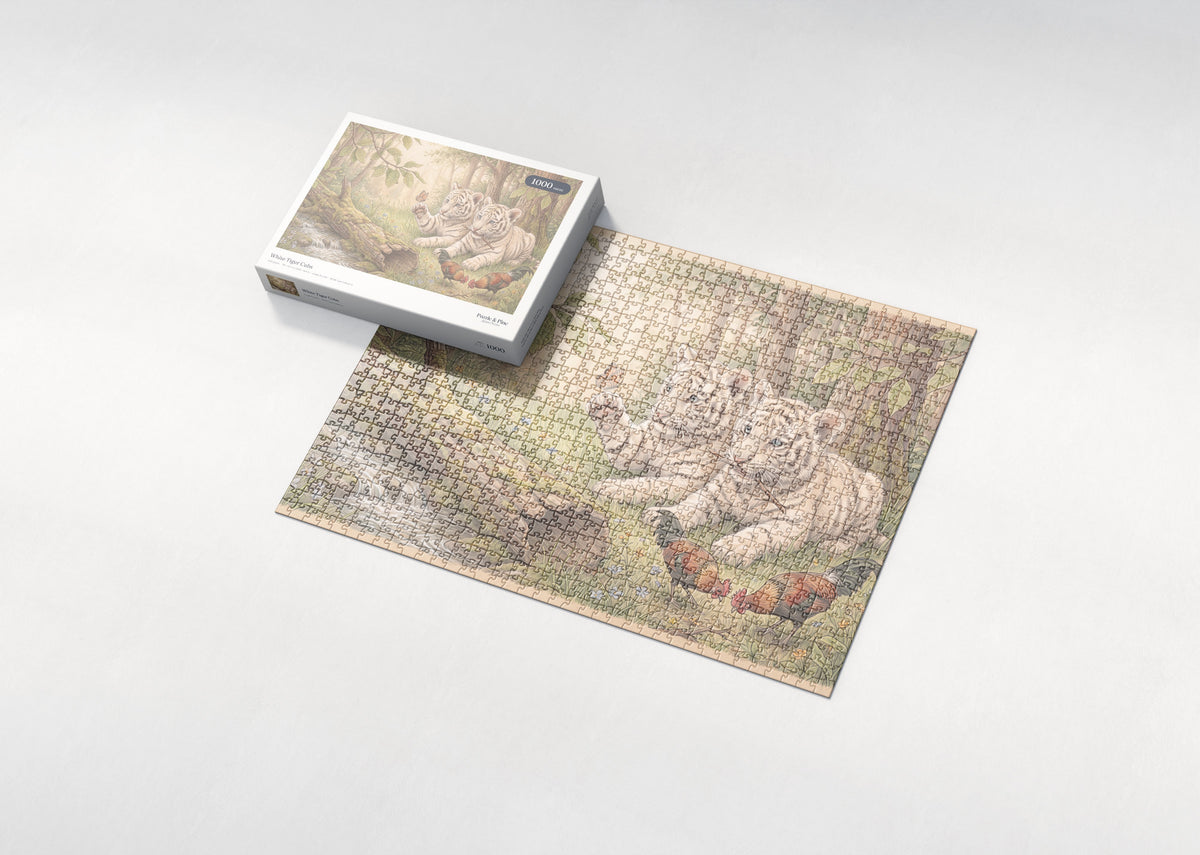 White Tiger Cubs jigsaw puzzle - box and puzzle