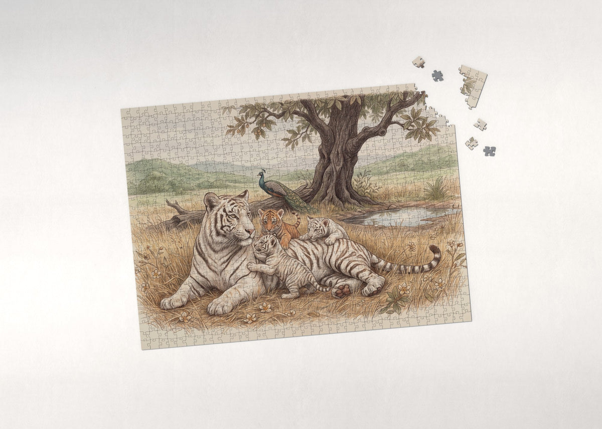 White Tiger Family jigsaw puzzle - puzzle with loose pieces