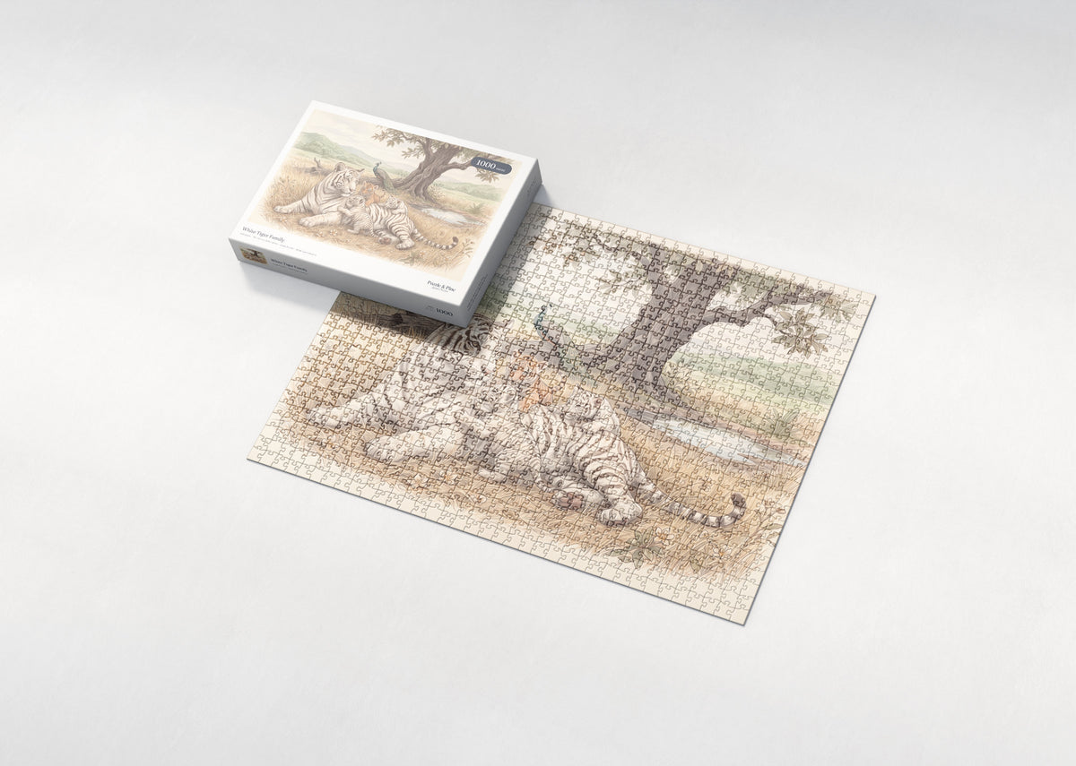 White Tiger Family jigsaw puzzle - box and puzzle