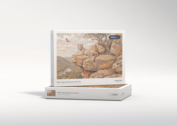 White Tiger Resting on the Rocks jigsaw puzzle - gift box