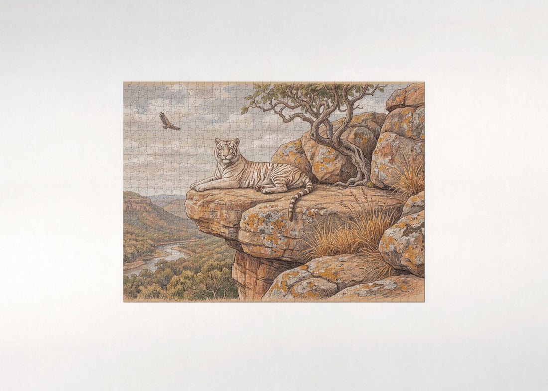 White Tiger Resting on the Rocks jigsaw puzzle - gift box