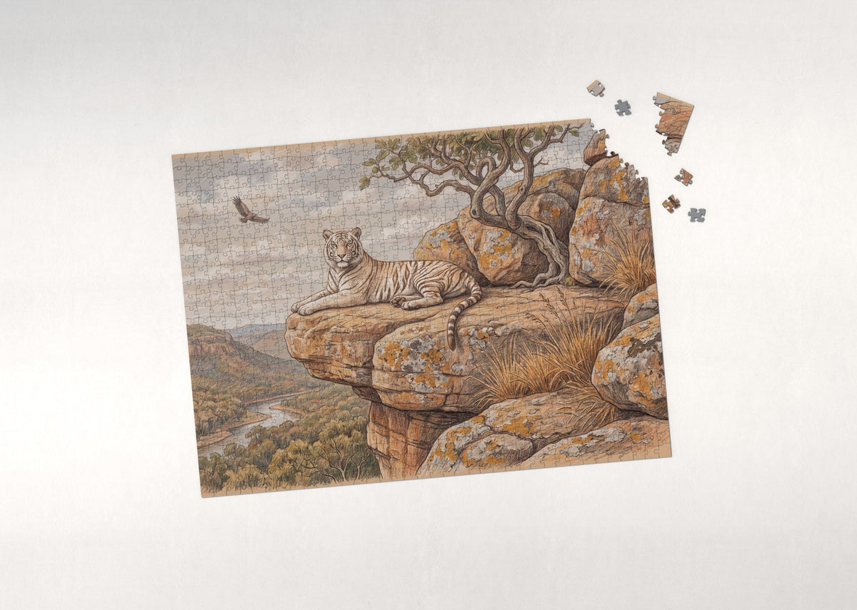 White Tiger Resting on the Rocks jigsaw puzzle - puzzle with loose pieces