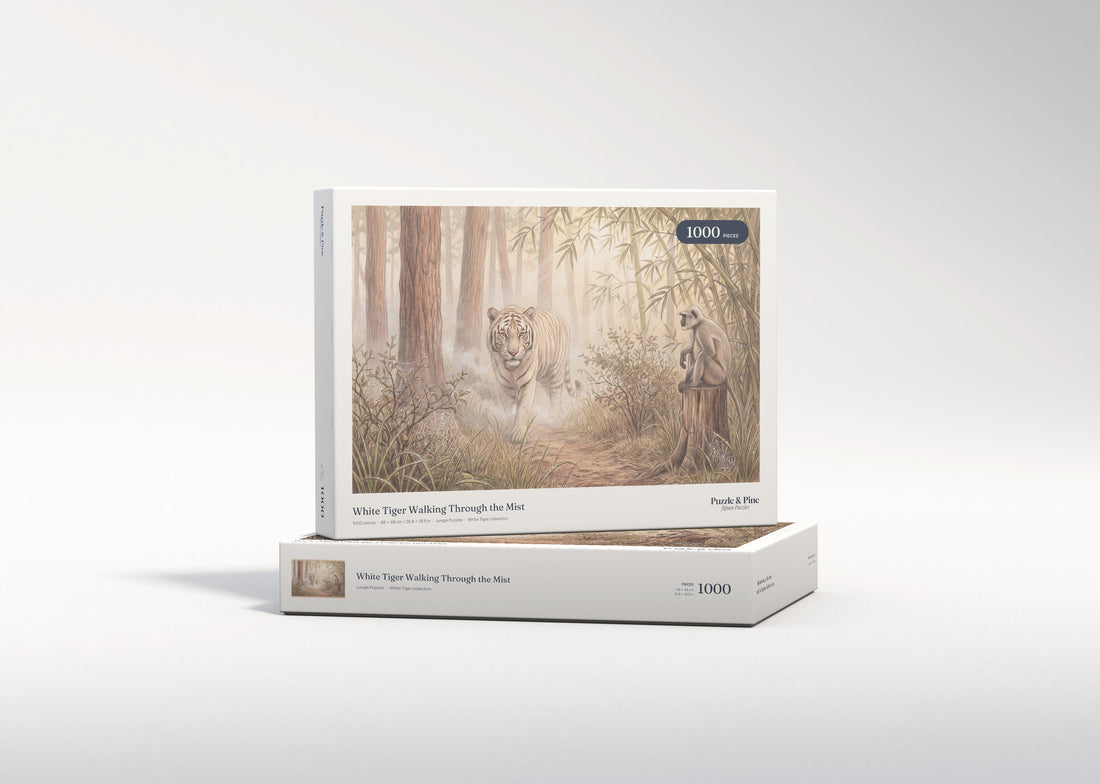 White Tiger Walking Through the Mist jigsaw puzzle - gift box