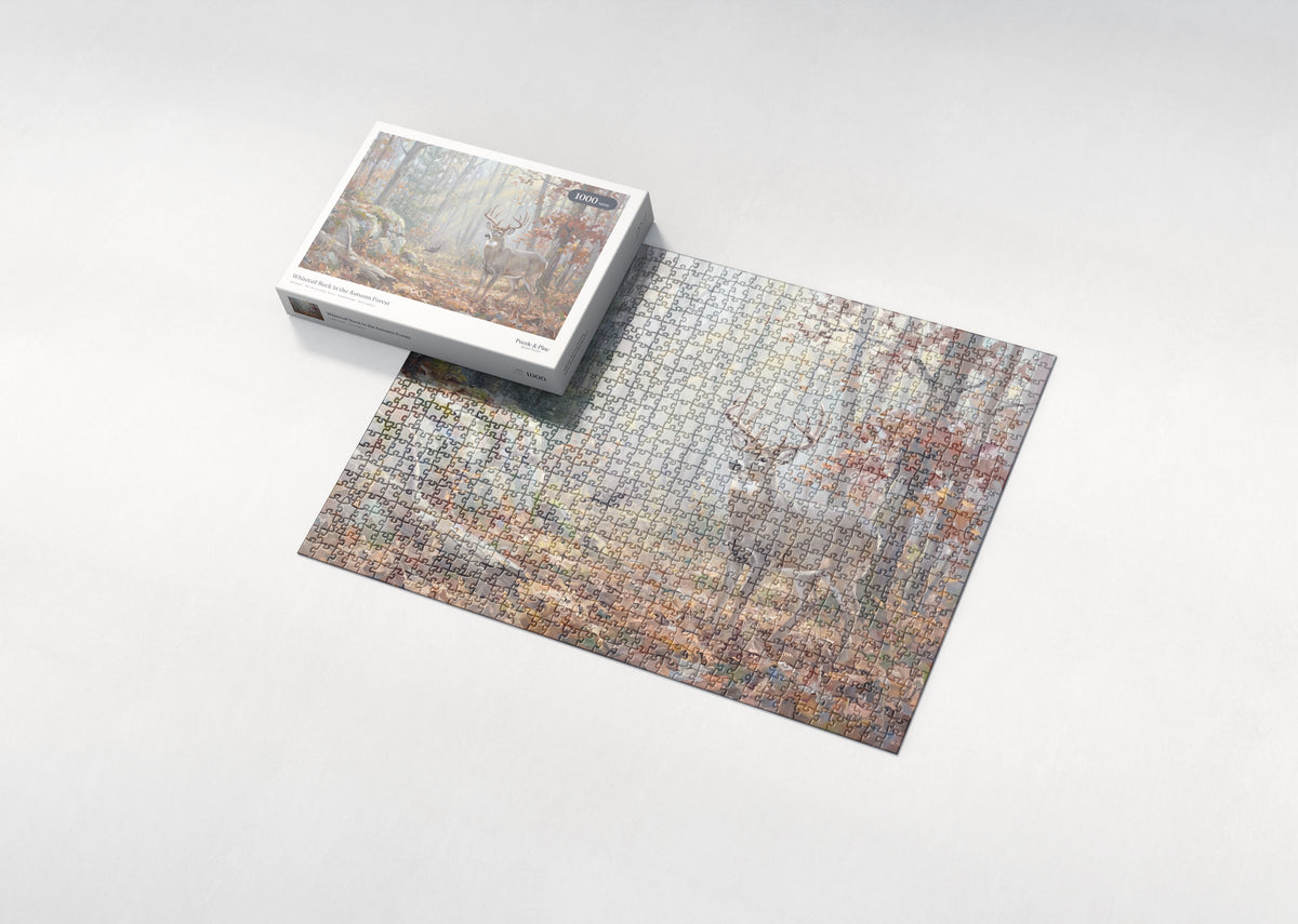 Whitetail Buck in the Autumn Forest jigsaw puzzle - box and puzzle
