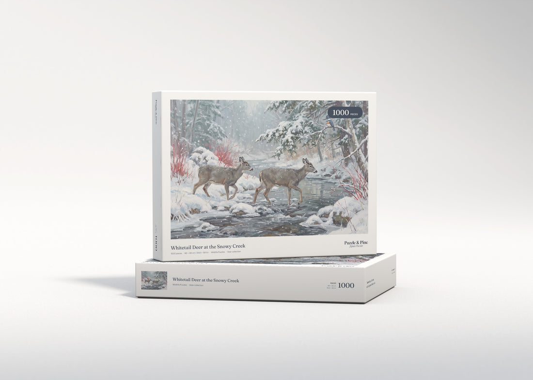 Whitetail Deer at the Snowy Creek jigsaw puzzle - gift box