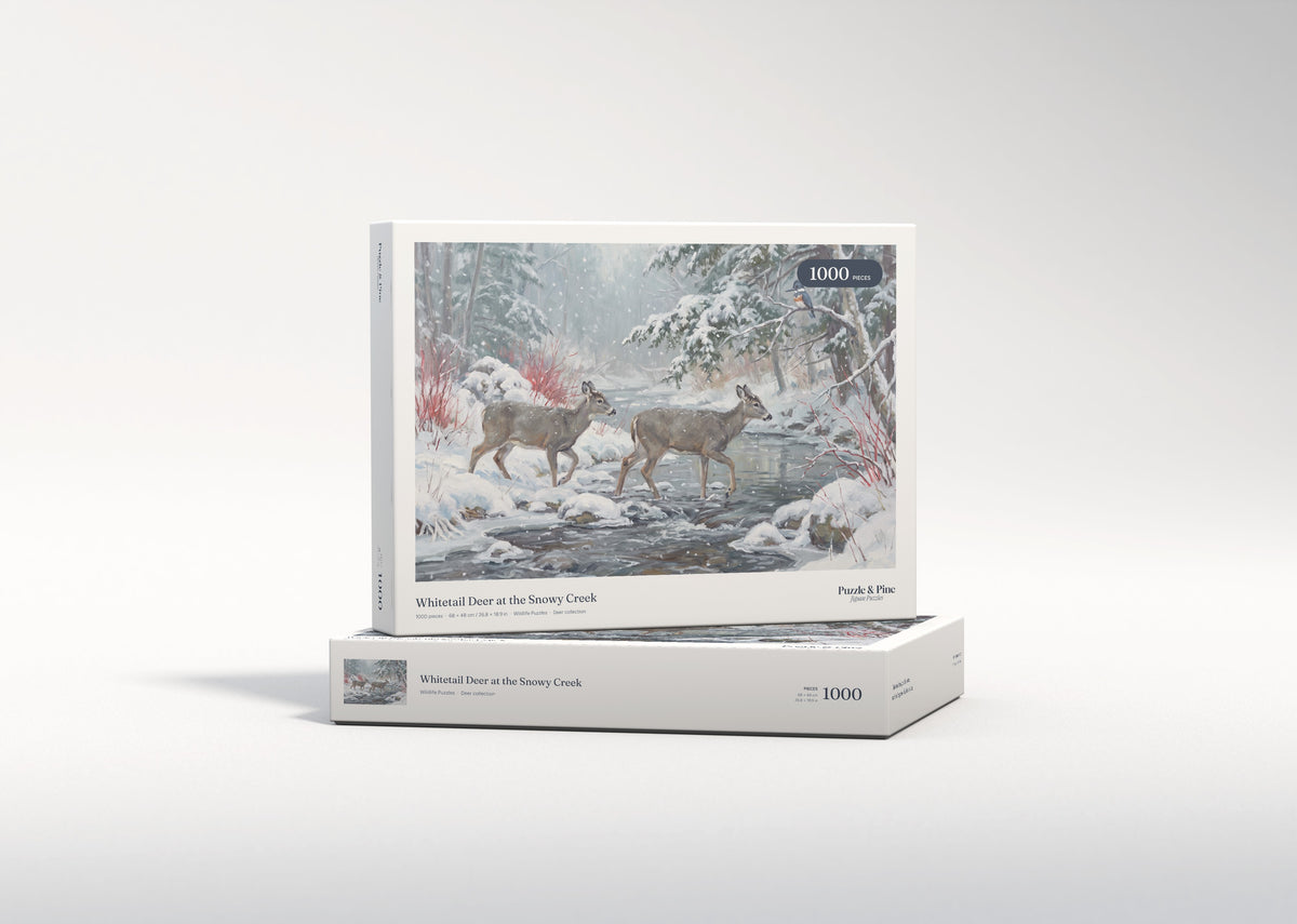 Whitetail Deer at the Snowy Creek jigsaw puzzle - gift box