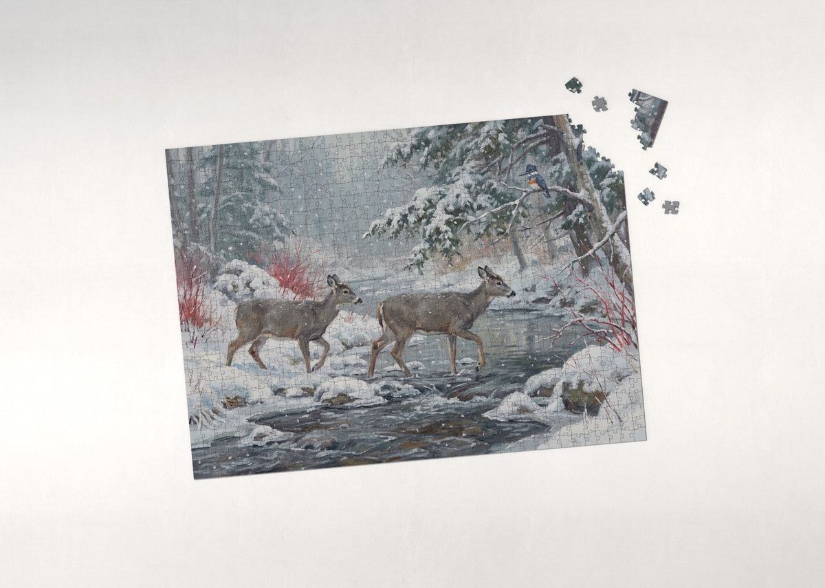 Whitetail Deer at the Snowy Creek jigsaw puzzle - puzzle with loose pieces
