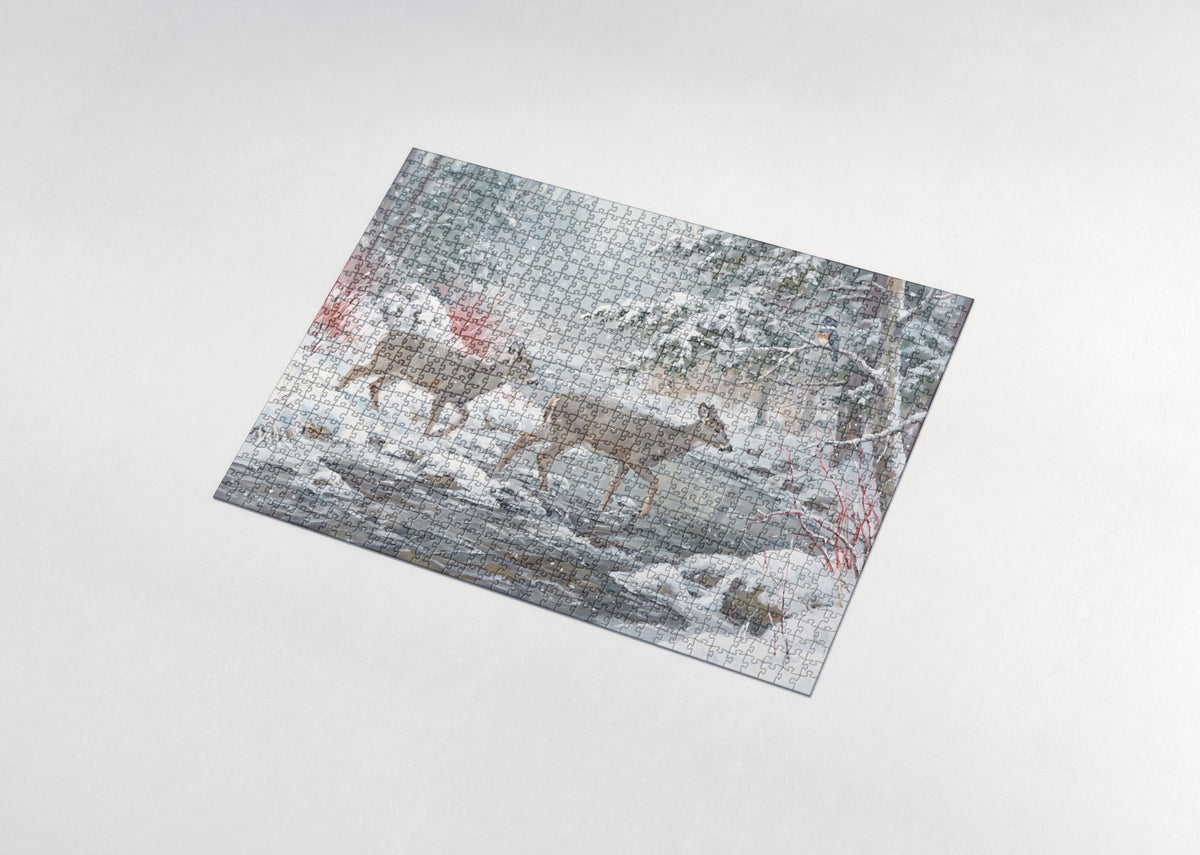 Whitetail Deer at the Snowy Creek jigsaw puzzle - assembled puzzle