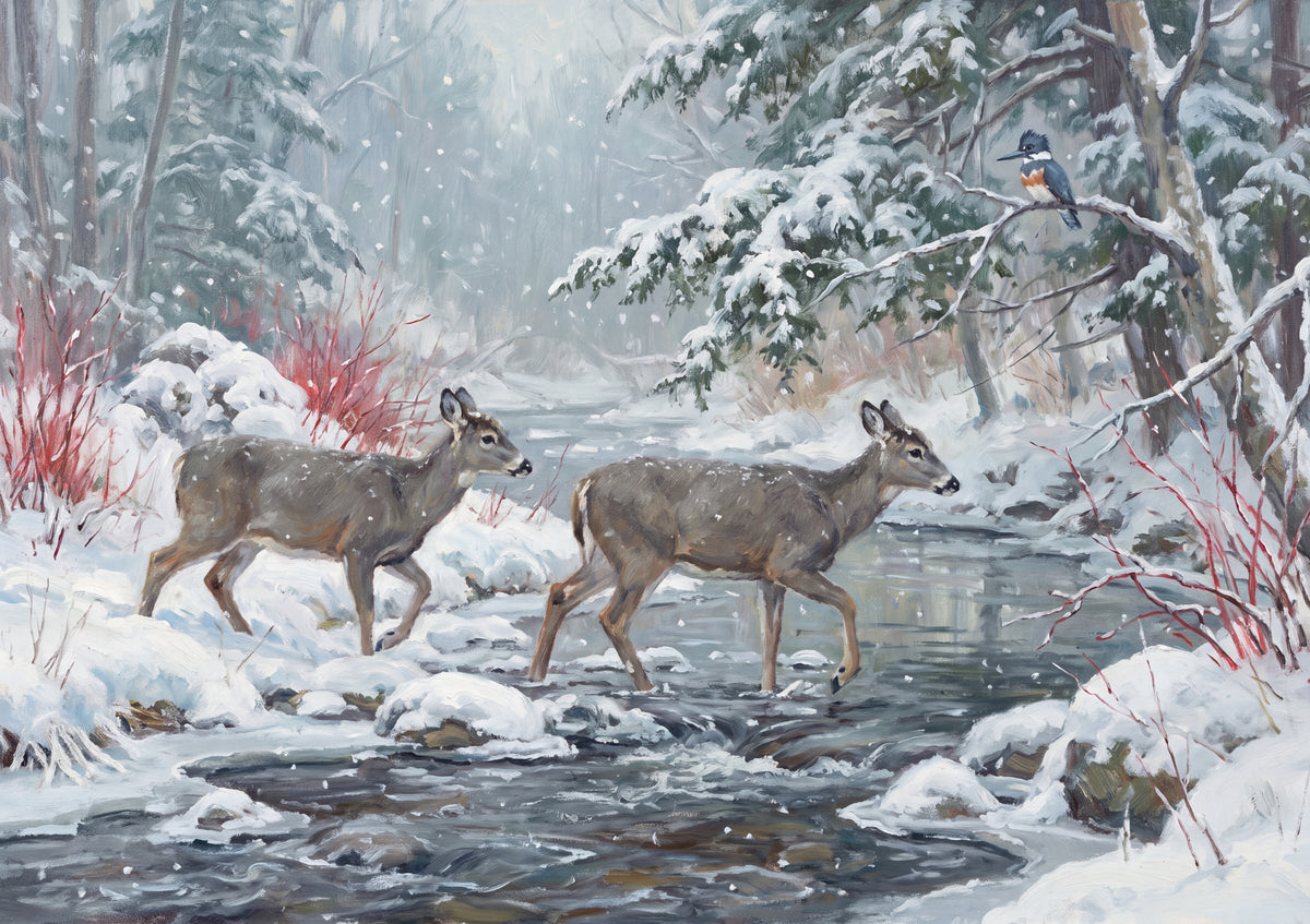 Whitetail Deer at the Snowy Creek jigsaw puzzle