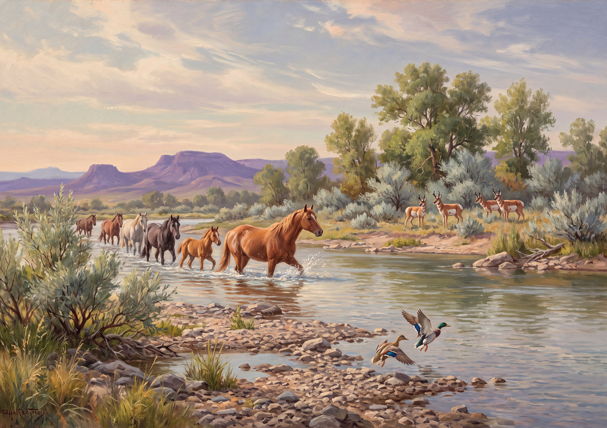 Wild Horses Crossing the Sagebrush River jigsaw puzzle