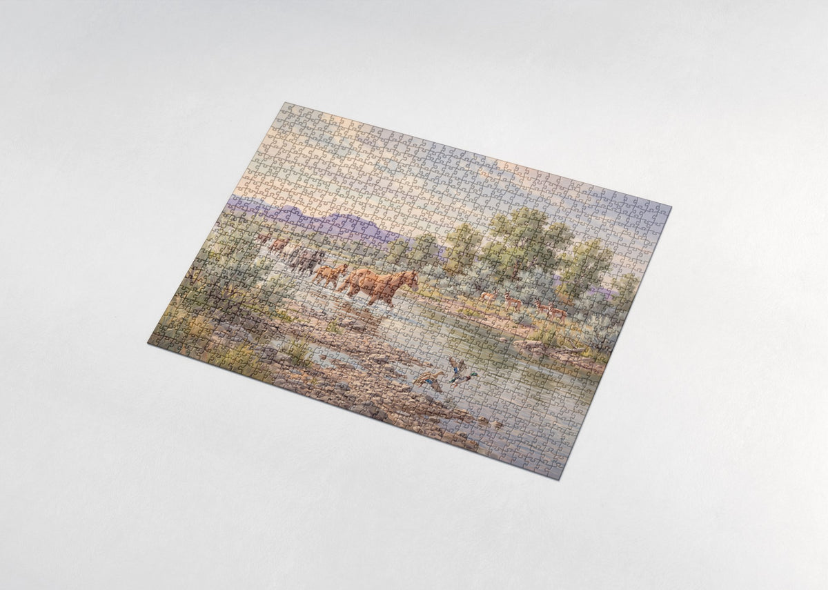 Wild Horses Crossing the Sagebrush River jigsaw puzzle - assembled puzzle