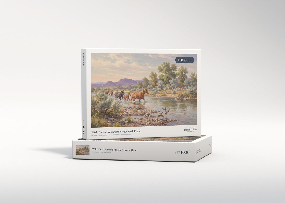 Wild Horses Crossing the Sagebrush River jigsaw puzzle - gift box