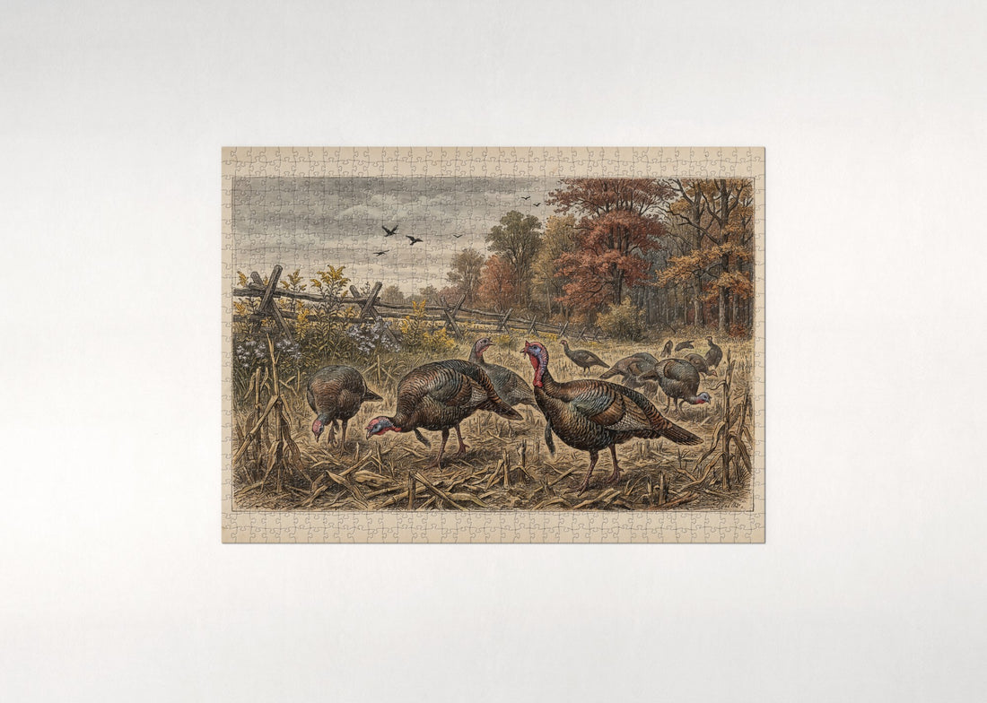Wild Turkeys in the Autumn Field jigsaw puzzle - gift box