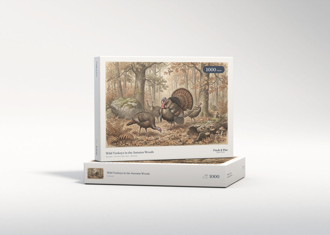 Wild Turkeys in the Autumn Woods jigsaw puzzle - gift box