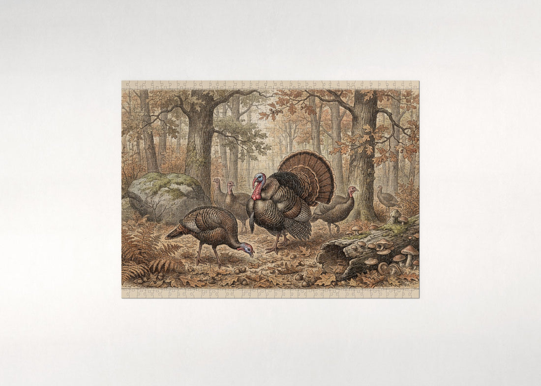 Wild Turkeys in the Autumn Woods jigsaw puzzle - gift box
