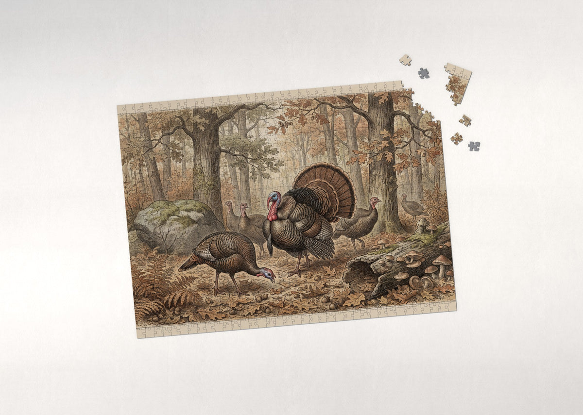 Wild Turkeys in the Autumn Woods jigsaw puzzle - puzzle with loose pieces