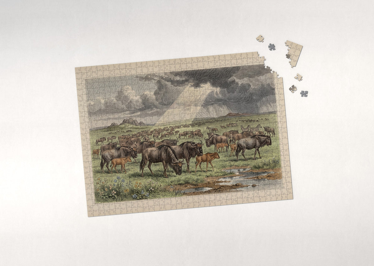 Wildebeest Herd Under the Storm Clouds jigsaw puzzle - puzzle with loose pieces